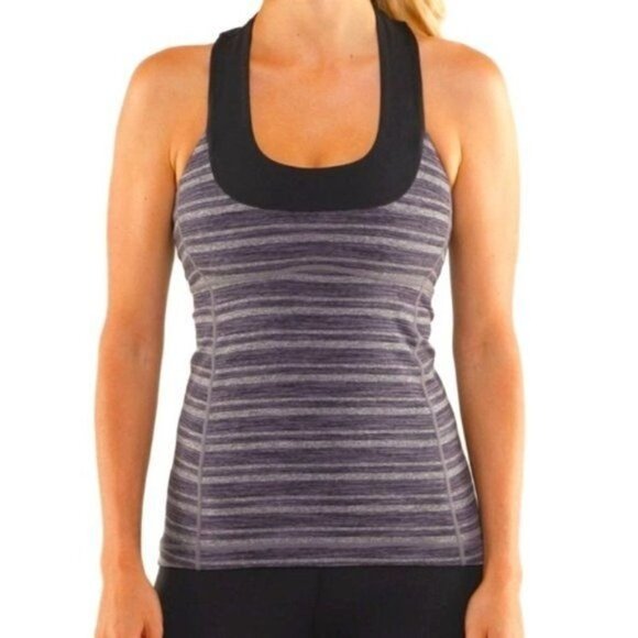 lululemon athletica Tops - Lululemon Grey Striped Scoop Neck Tank